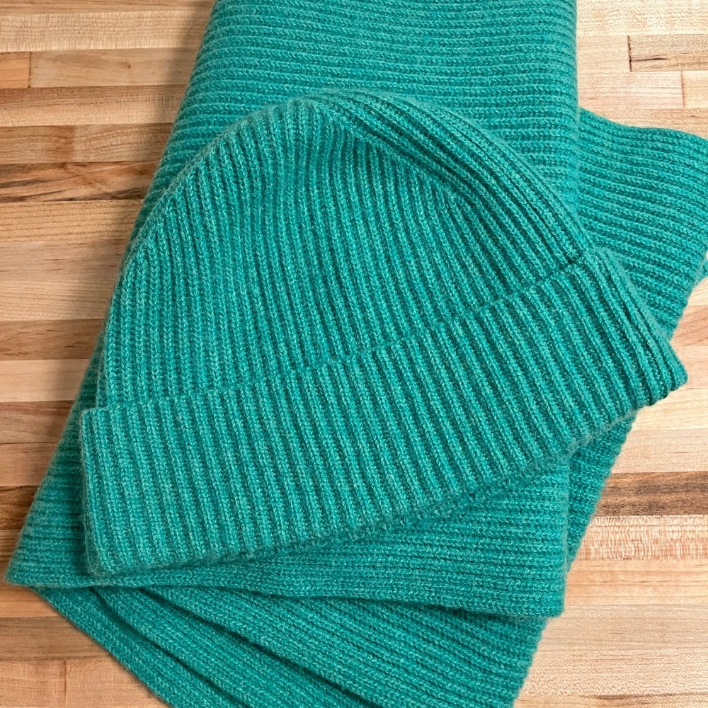 Green Cashmere Hat and Scarf by J.Crew
